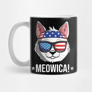 Meowica Cat American Flag Sunglasses Patriotic 4th Of July Mug